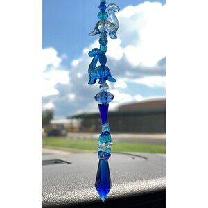 Dinosaur Beaded Suncatcher Rearview Mirror Ornament Blue Crystal Prism Car Charm